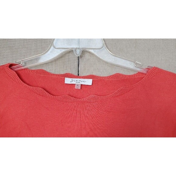 Siani Milano Orange Scalloped Neckline Mesh Lace Balloon Sleeve Sweater Size XL - Picture 5 of 7